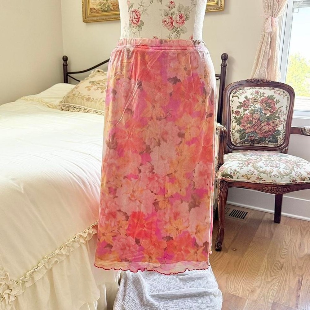 floral fairy skirt Y2K avenue pink floral mesh midi skirt size 18